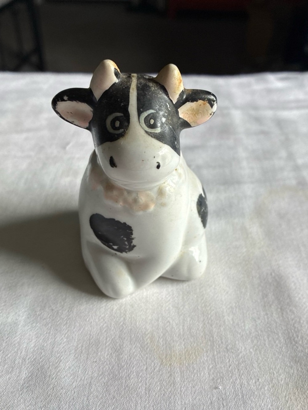 Black & White Ceramic Cow Figurine - Home Art Decor For Salt Or Pepper